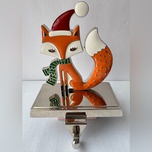 Christmas Fox Stocking Holder Hanger Metal Enameled Fireplace Holiday